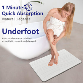 Drvykkn stone bath mat in modern bathroom showcases dry feet after a shower.
