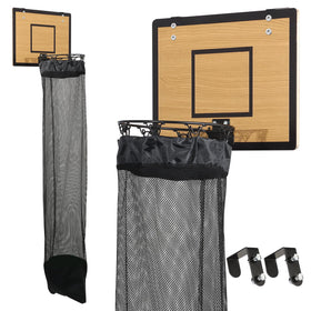 DRXX FEXE over-the-door basketball hoop laundry basket demonstrates compact storage in a doorway