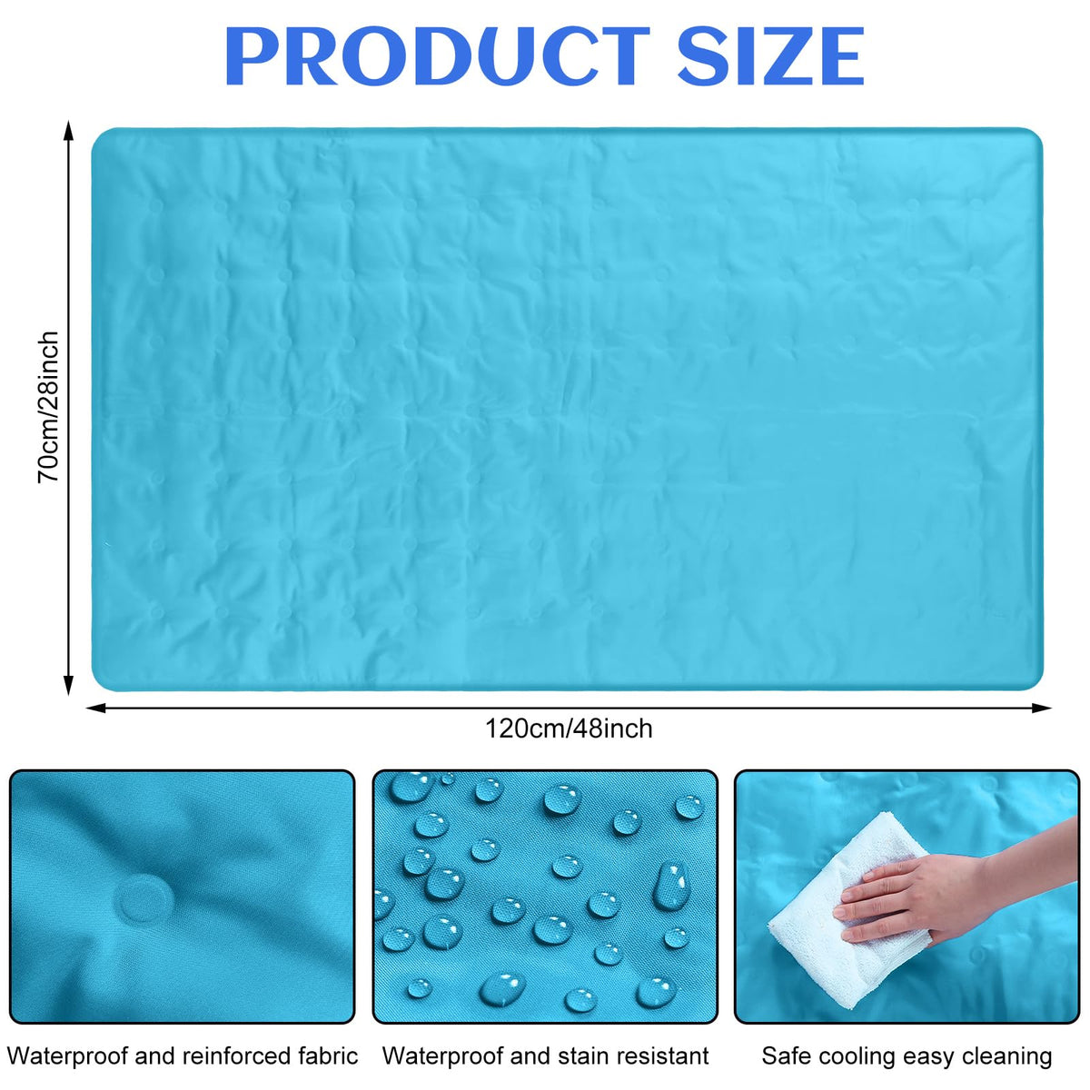 Drydiet Cooling Pad Mat 48 x 28 size illustrated, ideal for versatile indoor use.