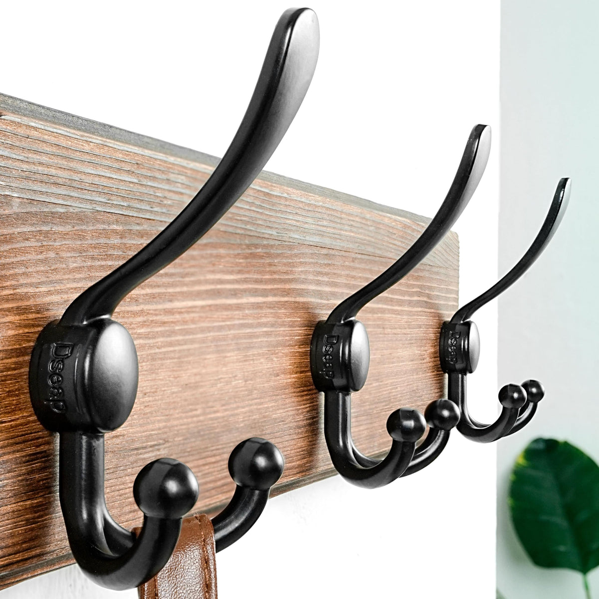 Dseap pinewood coat hanger with rustic burnt finish for farmhouse style.