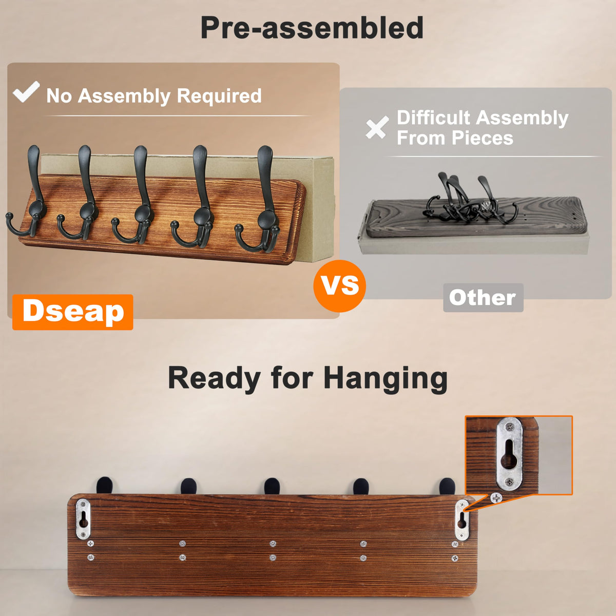 Dseap natural finish rack complements coats, hats, and bags in hallways.