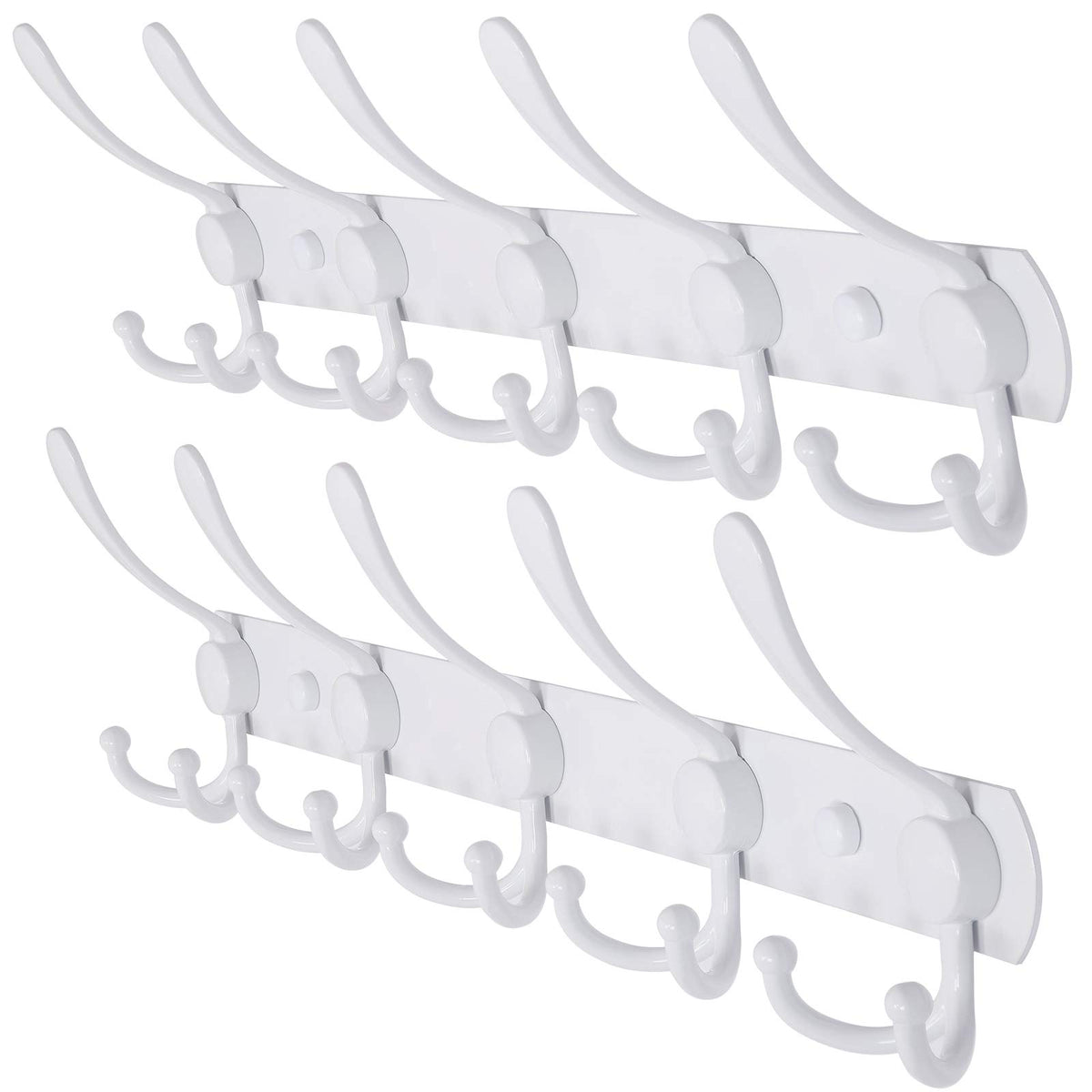 Dseap wall-mounted coat rack with 5 tri hooks in white for space-saving organization.
