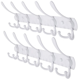 Dseap wall-mounted coat rack with 5 tri hooks in white for space-saving organization.
