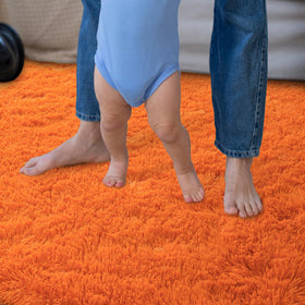 Dssimo plush orange rug warms dining or seating areas