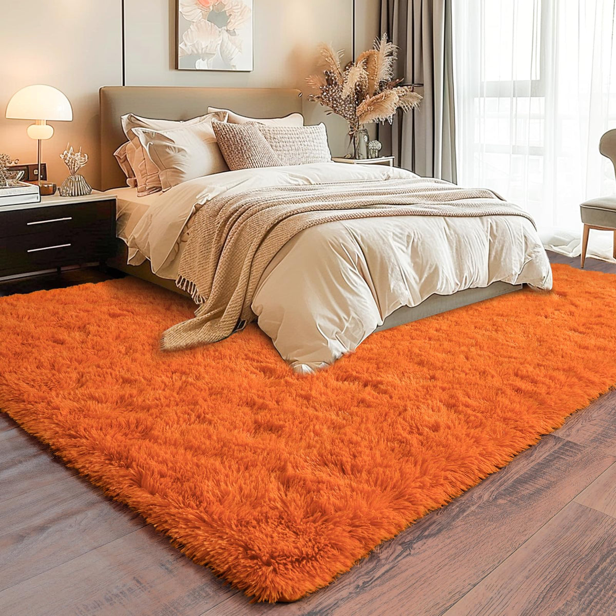 Dssimo kids-room orange shag rug provides soft, safe play space