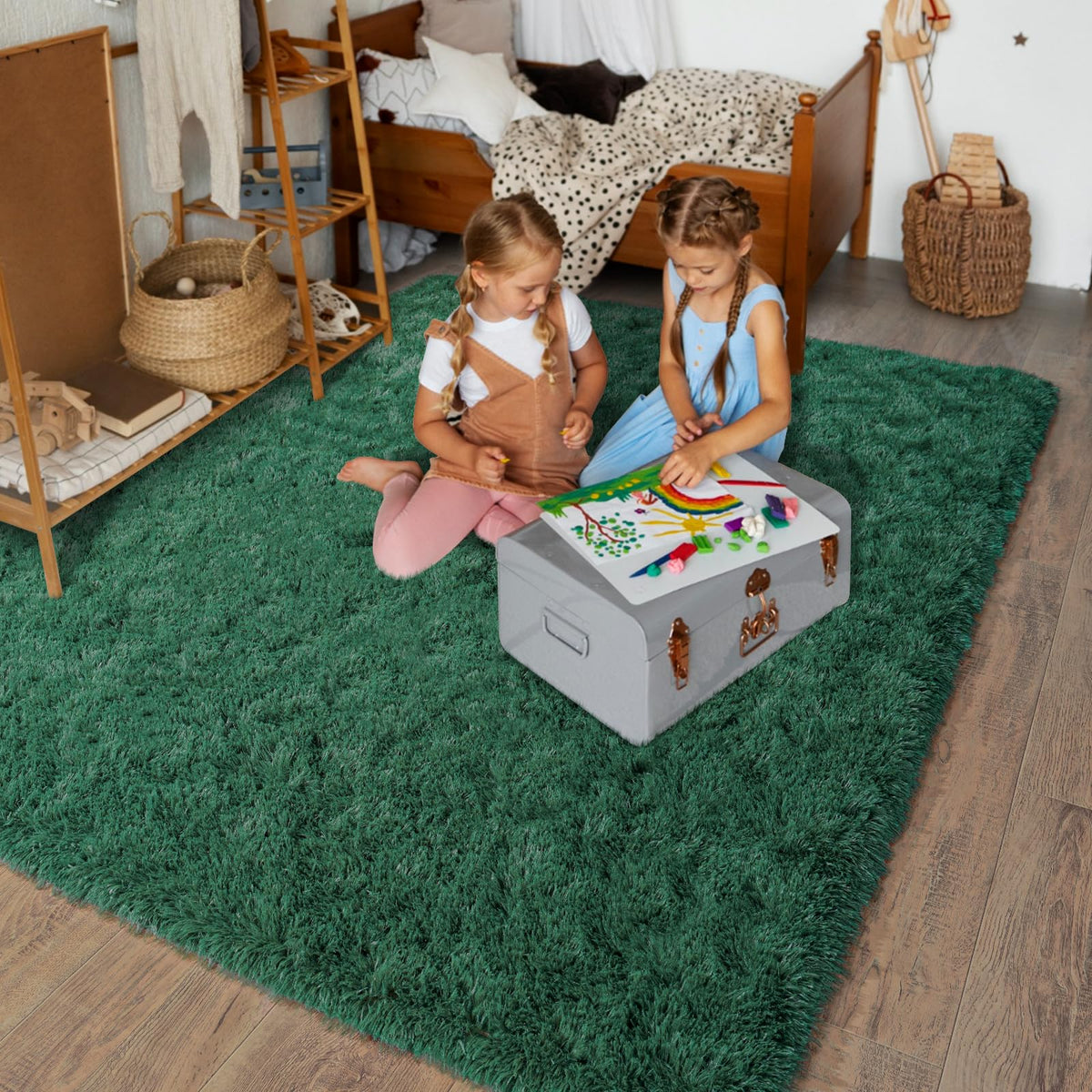 Dssimo bedroom cozy rug with thick pile improves comfort near bed.