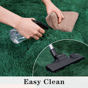 Dssimo green shag rug suitable under dining table enhances decor.