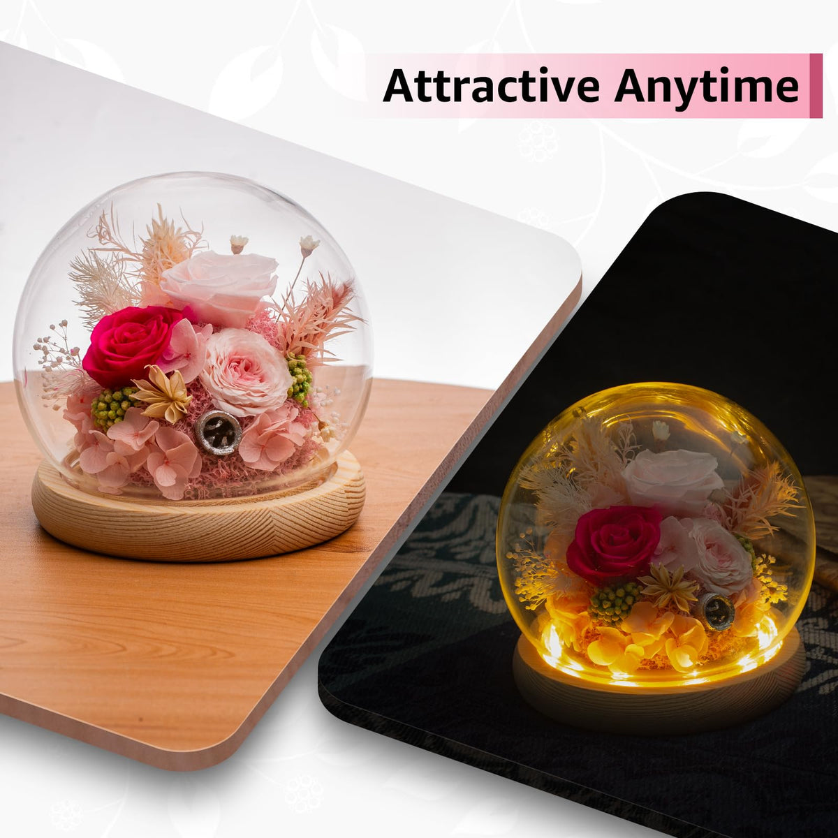 Dsuto forever rose with LED light adds soft night time ambiance.