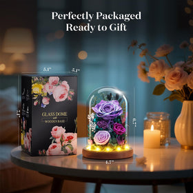 Dsuto glass dome with wooden base creates a stylish centerpiece and soft LED glow.