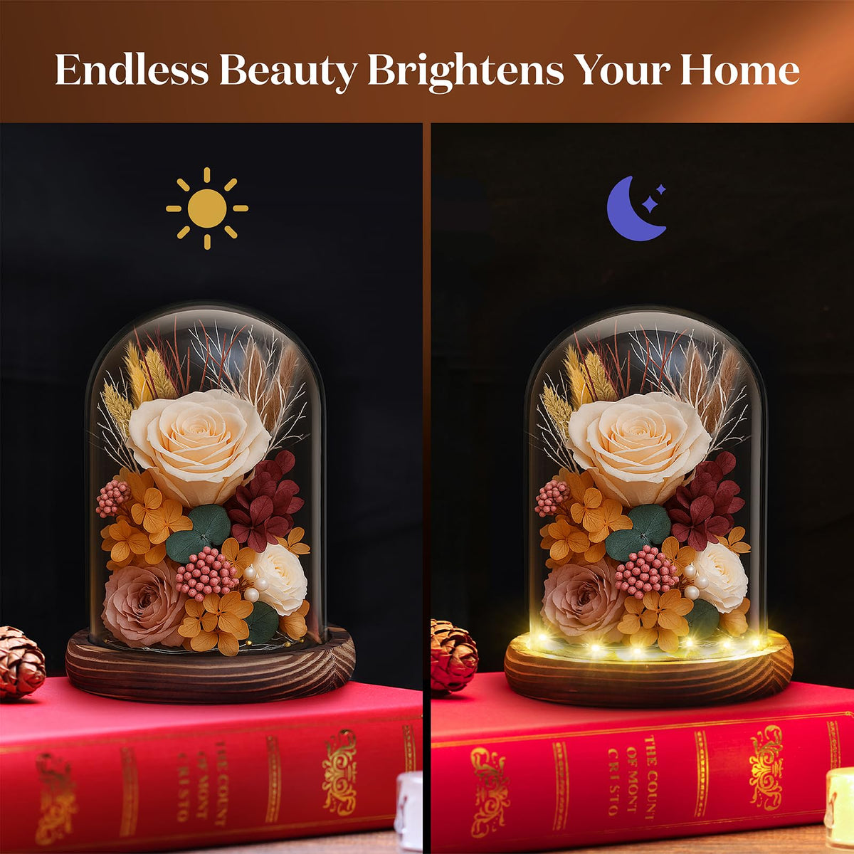 Dsuto rose with soft LED glow for warm nightlight ambience