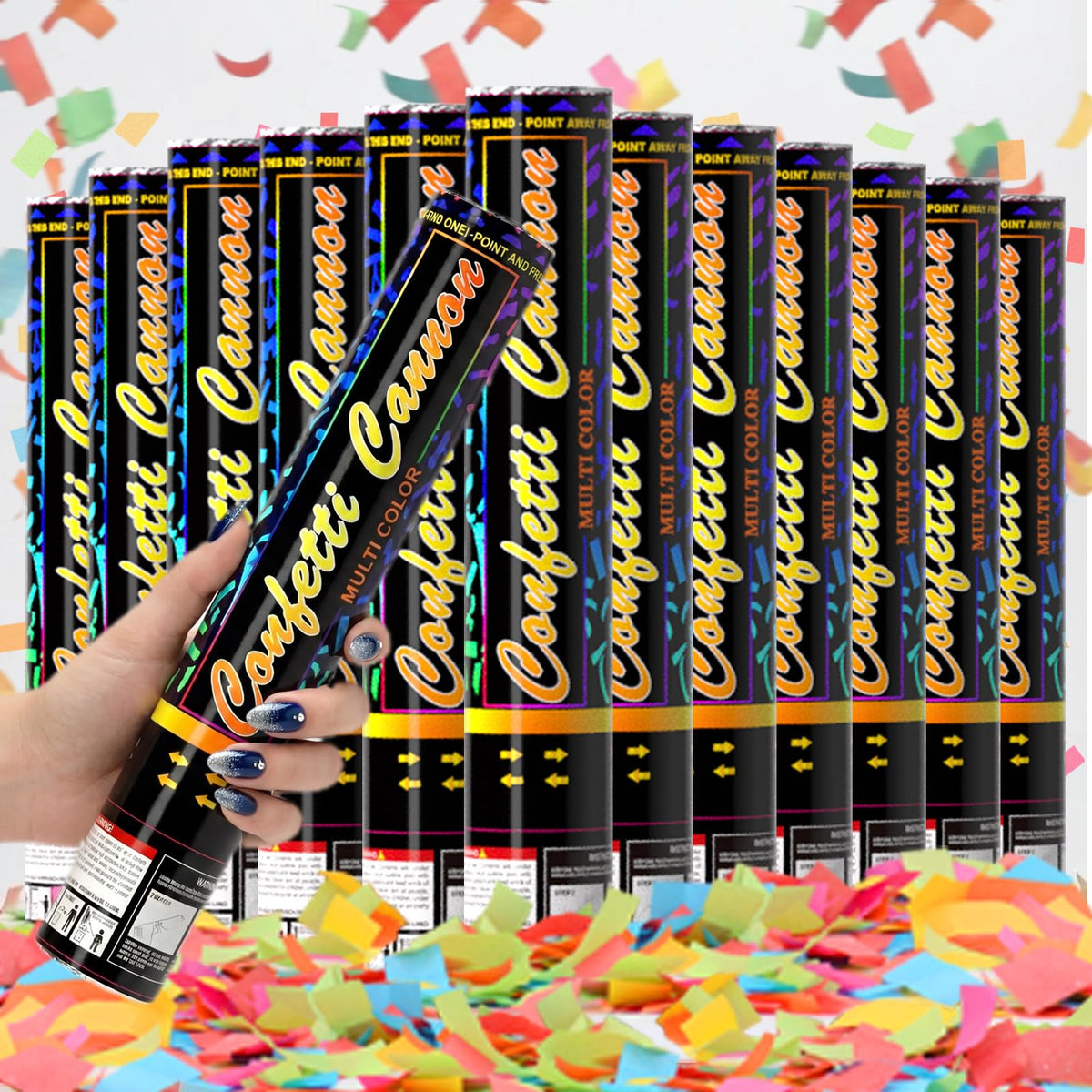 DSYSMIN biodegradable confetti cannons 12-pack ready for outdoor celebrations.