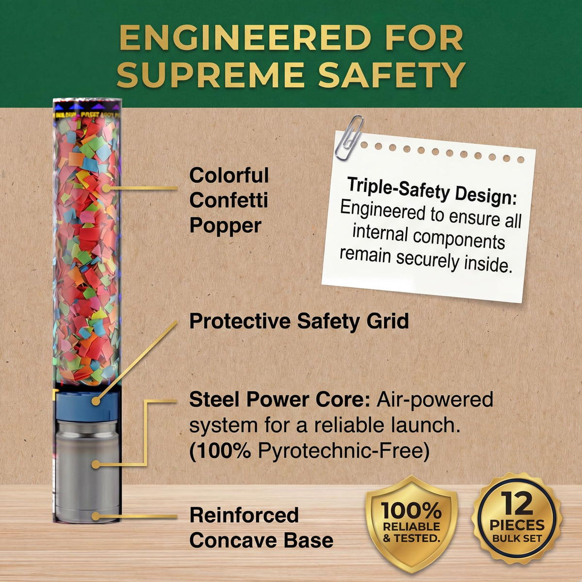 DSYSMIN twist-and-pop confetti cannon with safety grid for safe use.