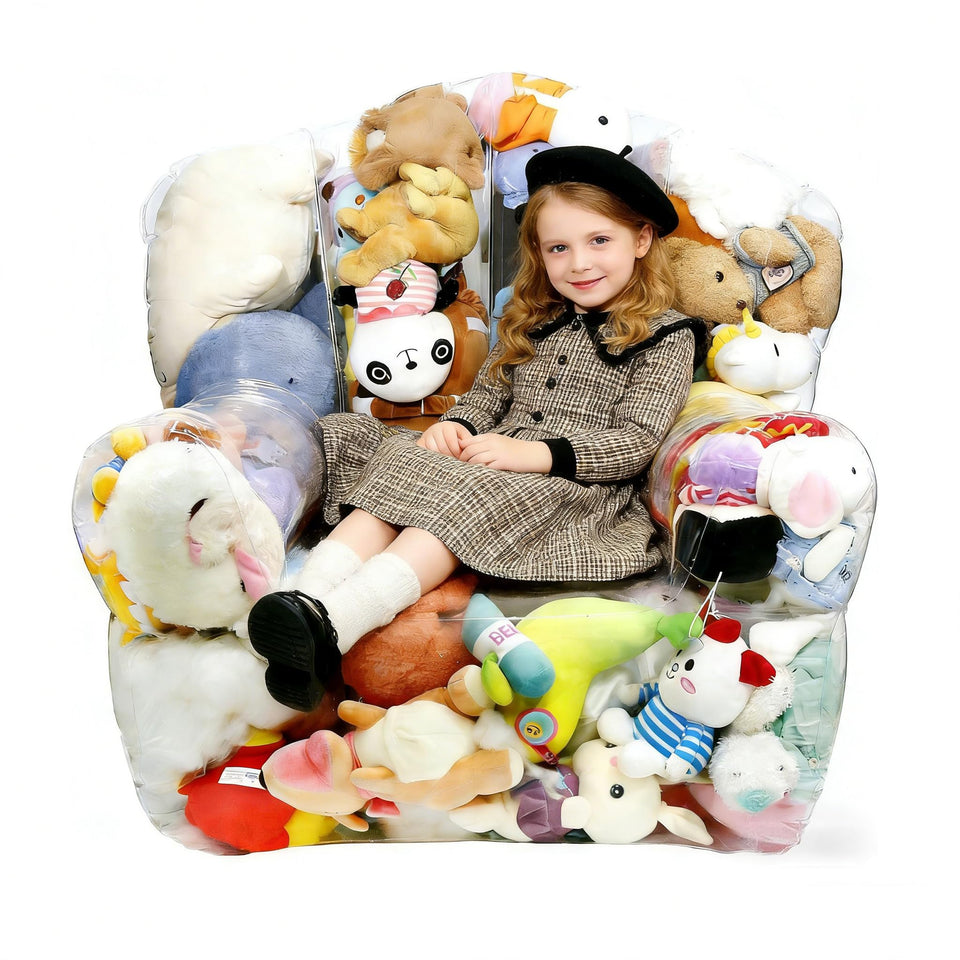 DTXFCER clear stuffed animal bean bag chair cover with toys visible for quick selection