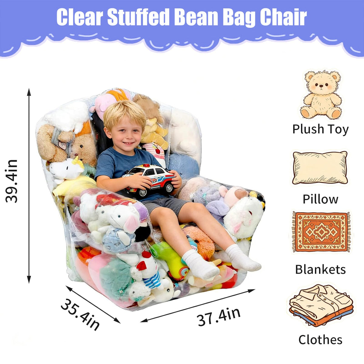 DTXFCER transparent bean bag chair design shows contents and invites playtime organization