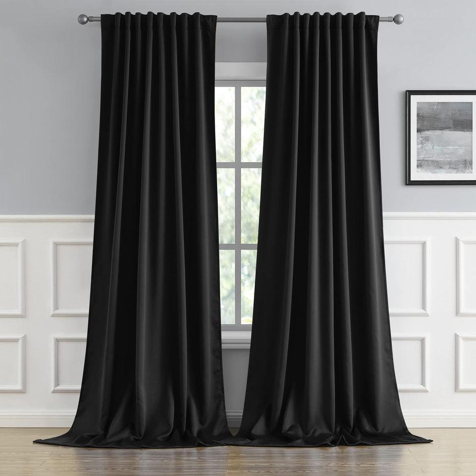 DUALIFE blackout curtains 52x102 panel back tab close-up, showcasing smooth fabric and premium finish.