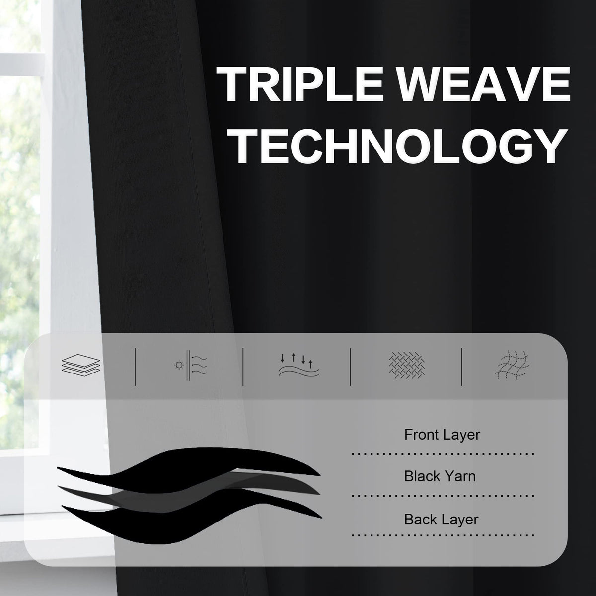 DUALIFE blackout curtains sliding door application demonstrating room darkening for daytime privacy.
