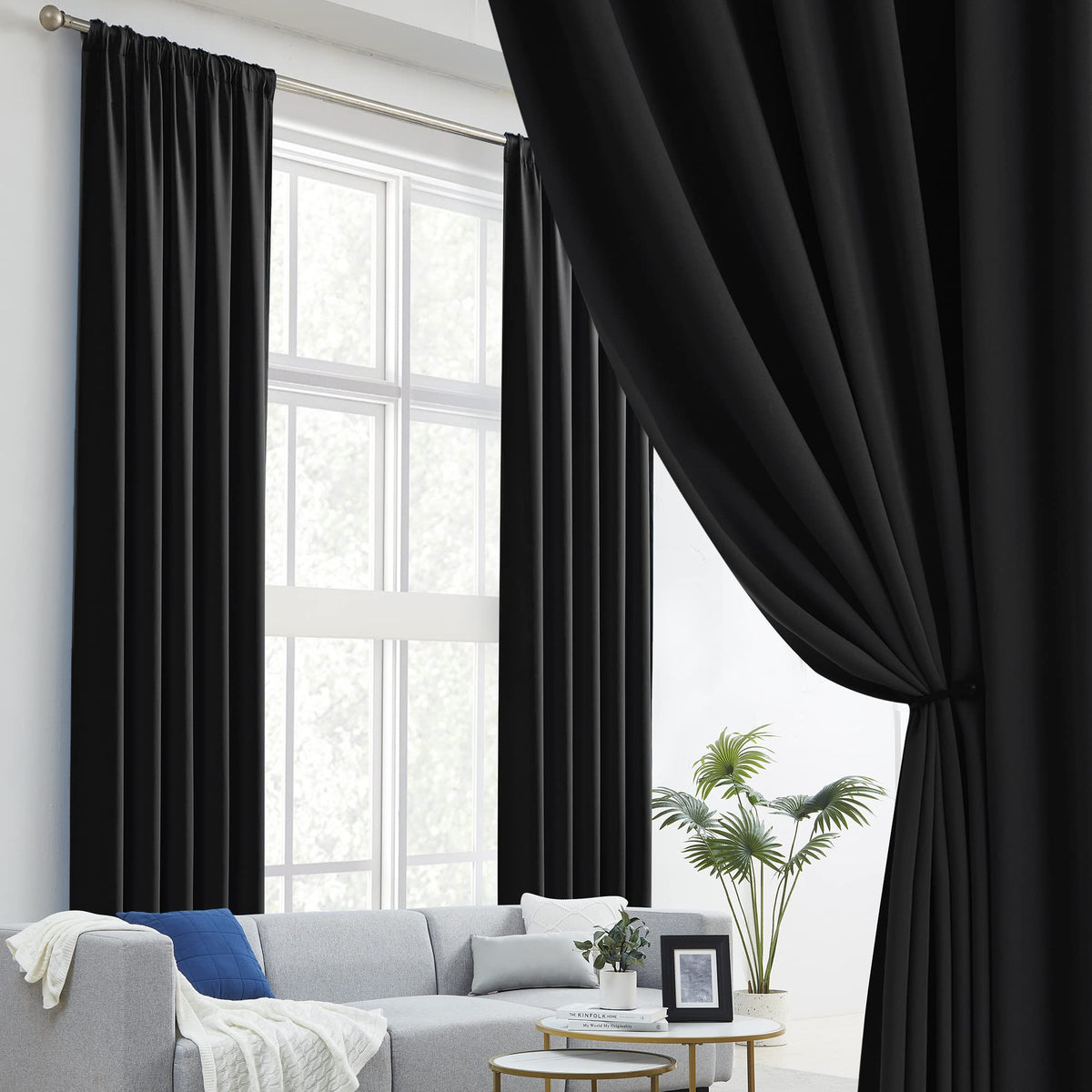 DUALIFE blackout curtains thermal insulated fabric close-up highlighting dense weave and privacy potential.