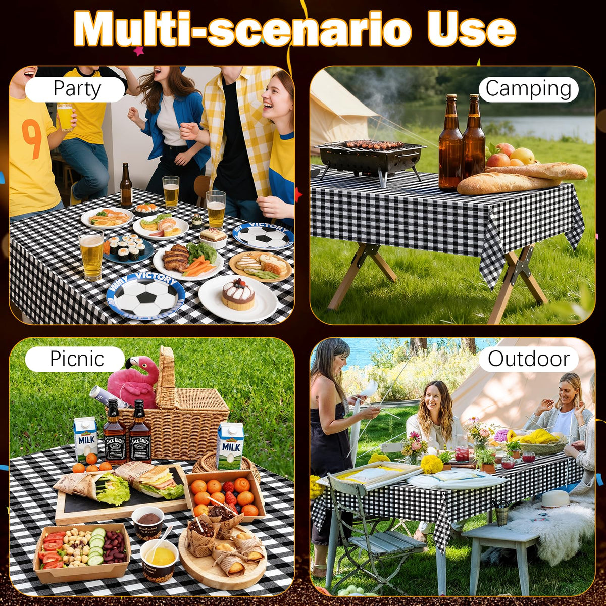 Dualshine rustic garden dining setup with sage-green gingham cloth.