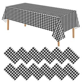 Dualshine sage-green checkered tablecloth on a garden setup, perfect for spring picnics.