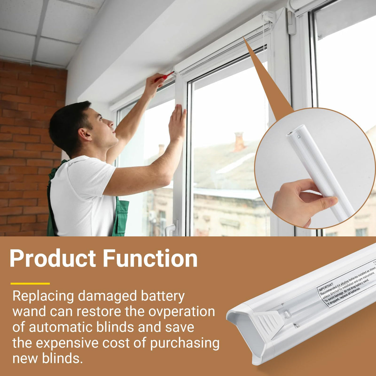 DuckcowsC battery wand dimensions show compact size for standard shade hardware.