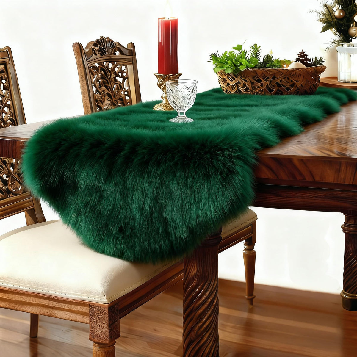 Duduta premium faux fur rug enhances living space warmth.