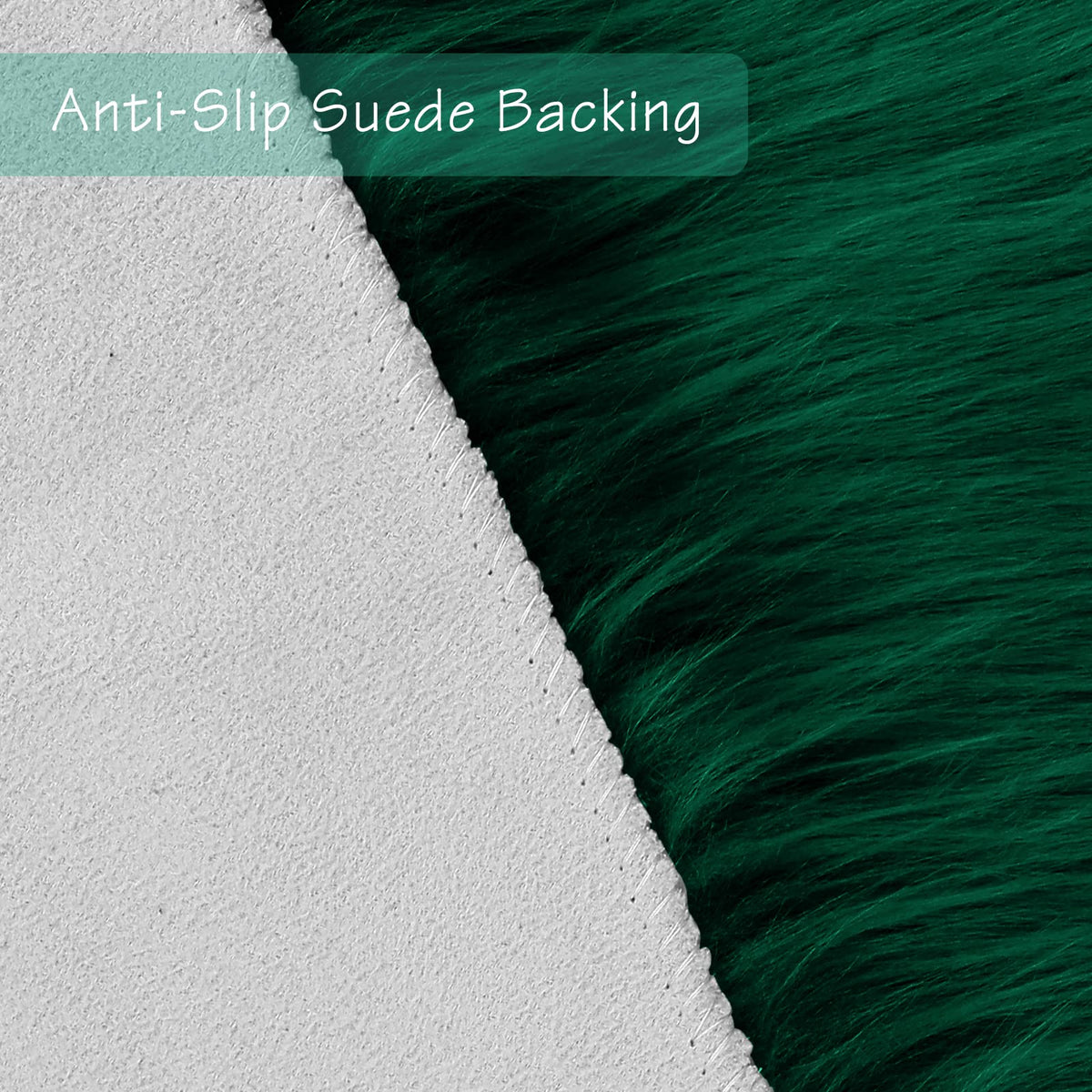 Duduta fluffy emerald green runner rug beside sofa for warmth.