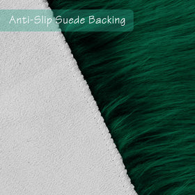 Duduta fluffy emerald green runner rug beside sofa for warmth.