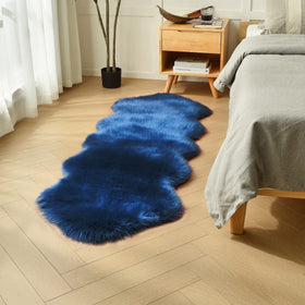 Duduta navy blue faux sheepskin runner with plush 3-inch pile for cozy spaces.