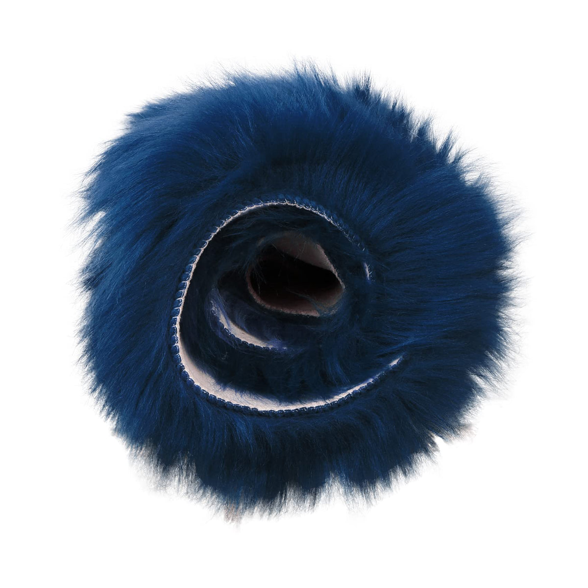 Duduta navy blue rug features non-slip suede backing for stability on floors.
