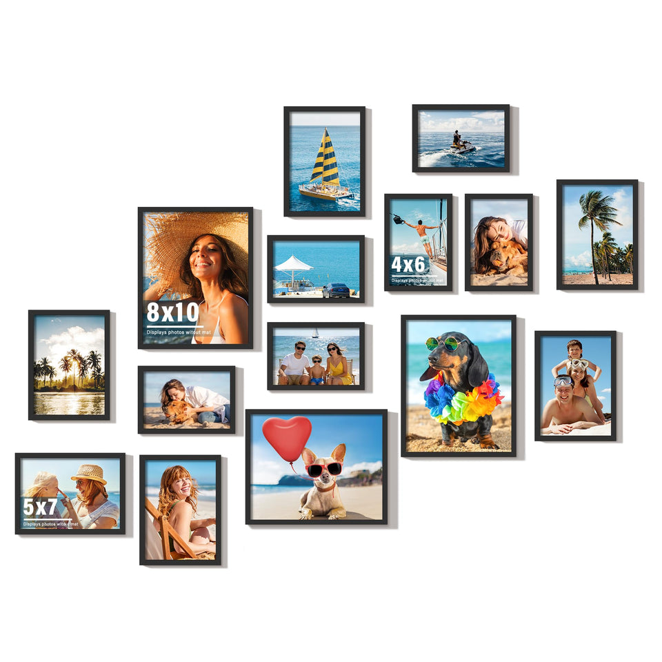 DUENPY 15-pack picture frames collage wall decor set enables flexible gallery layouts for living rooms.