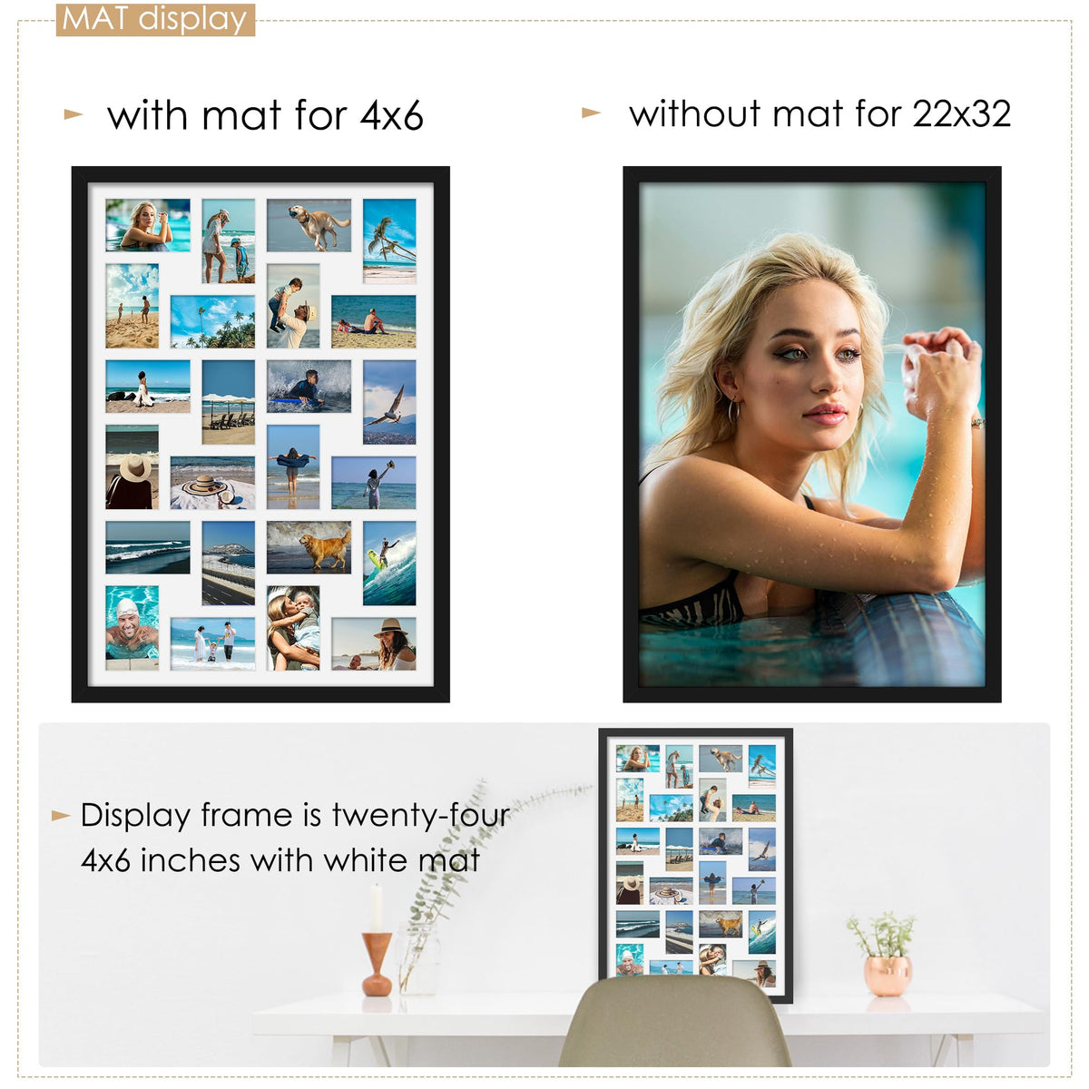 DUENPY frame with matte display neatly holds four-by-six photos.
