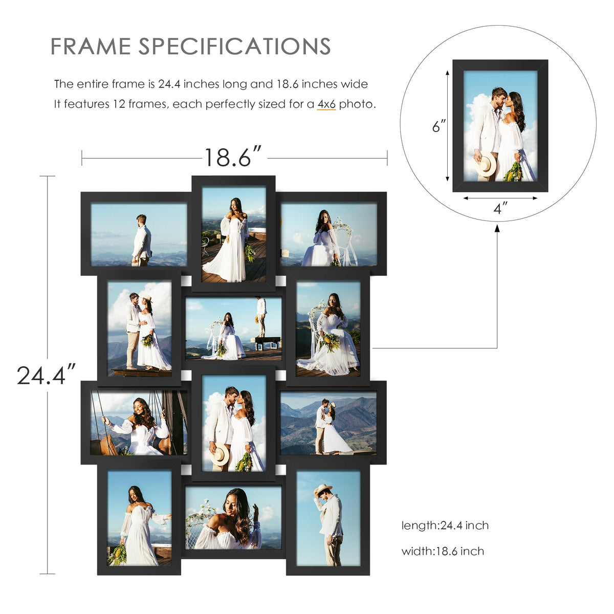 DUENPY glass front 4x6 frame highlights photos with crystal-clear view.