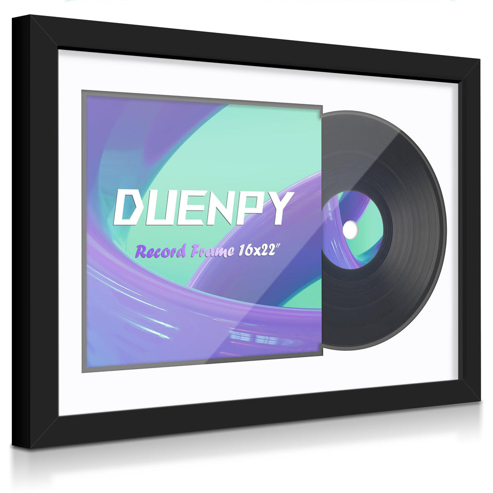 DUENPY vinyl display frame 16x22 front view showcases records with stylish wall decor