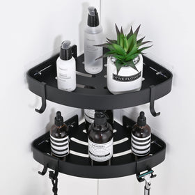 DUFU adhesive corner shower caddy inside shower 2-pack keeps toiletries organized and accessible.