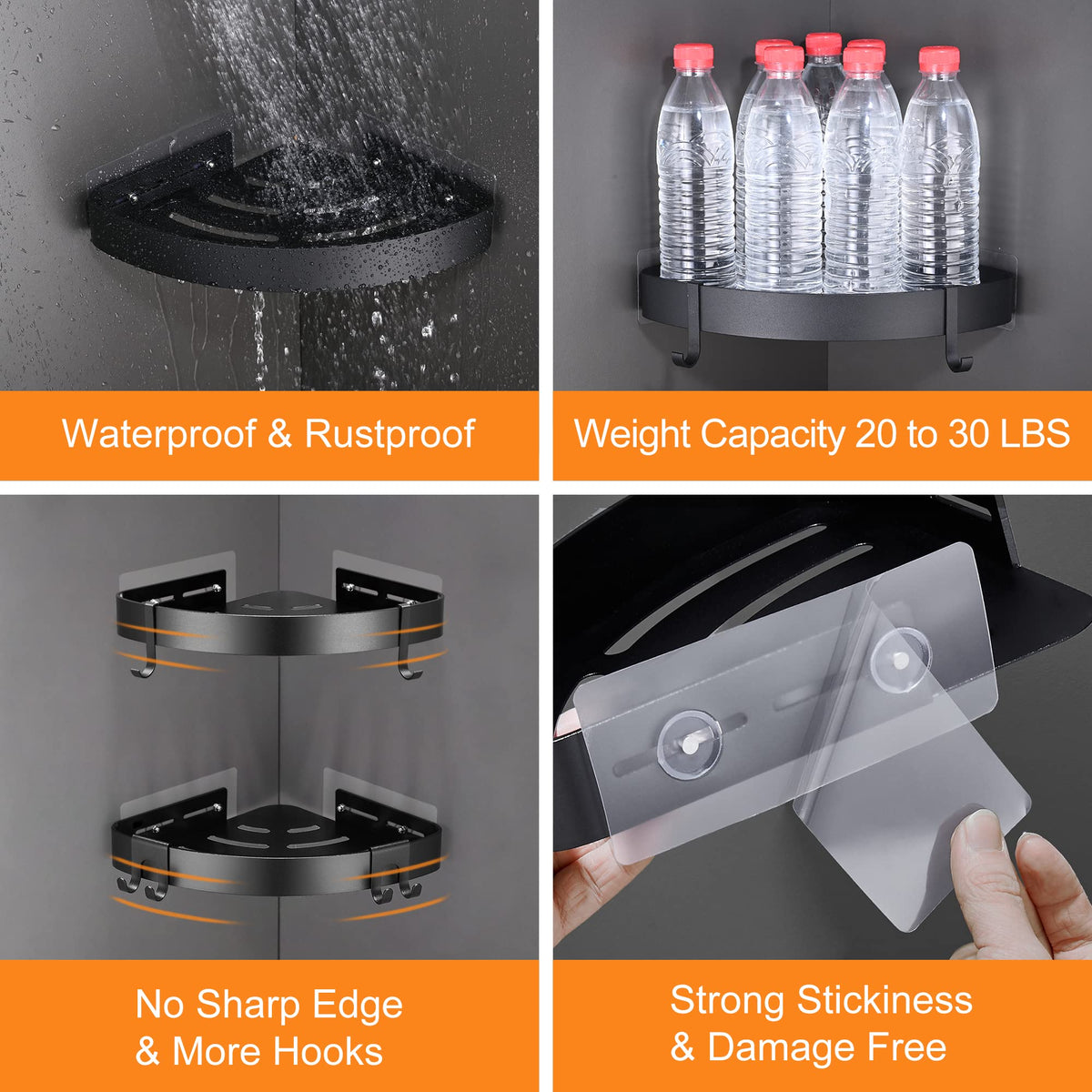 DUFU shower caddy with four hooks rustproof aluminum for towels and razors.