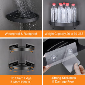 DUFU shower caddy with four hooks rustproof aluminum for towels and razors.
