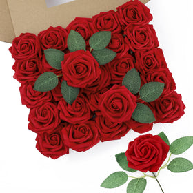 DuHouse artificial roses dark red in a bouquet setup for lasting wedding decor.