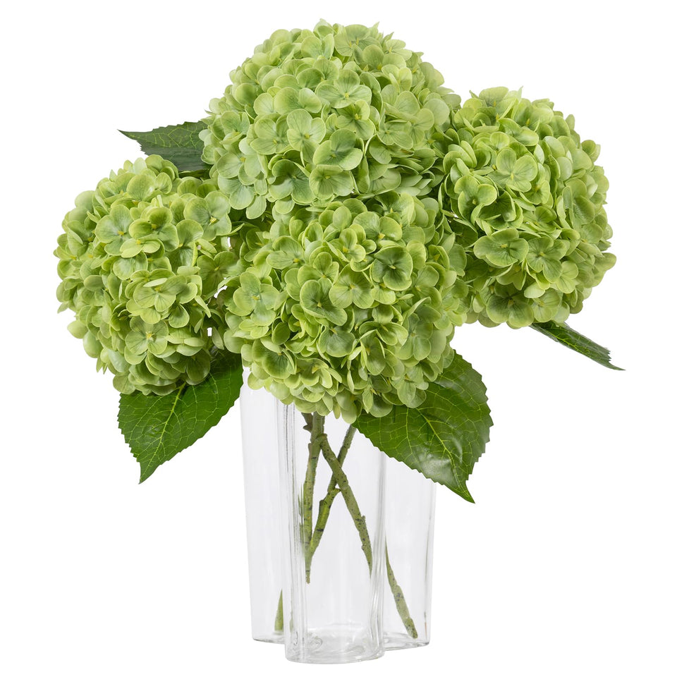 DuHouse hydrangea 3pc green bouquet with realistic petals for home decor