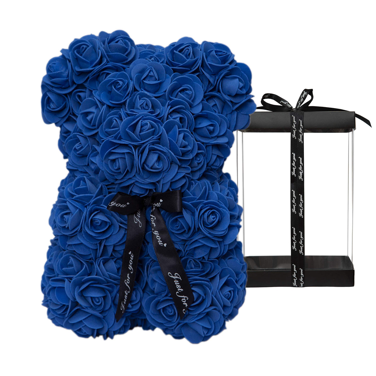 DuHouse Rose Bear inside a clear 10-inch gift box, ready for gifting