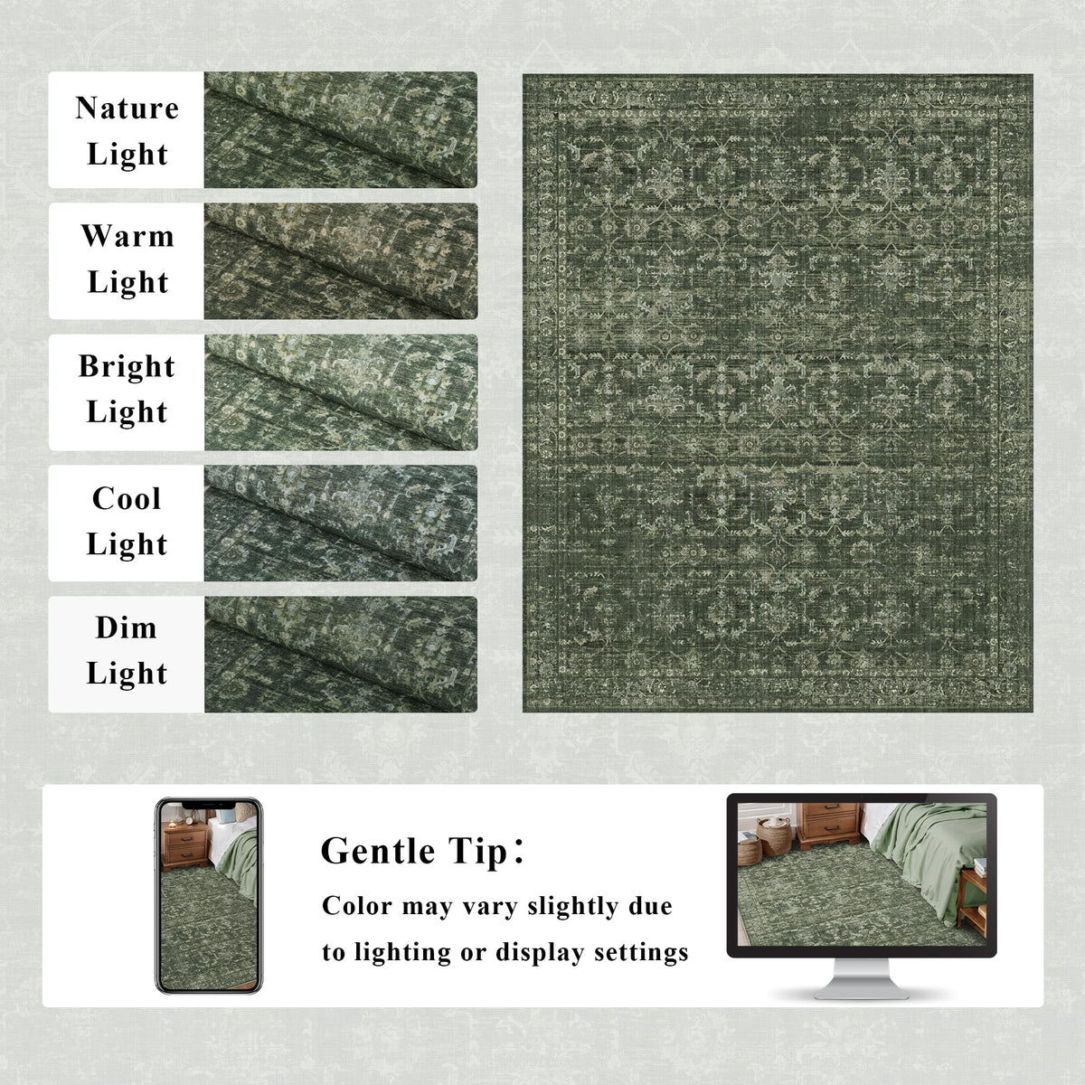 DUIDY versatile boho rug fits living, bedroom, dining spaces.