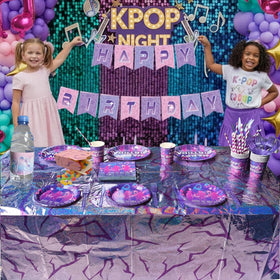 Duilahren 161-piece purple translucent utensils add color while serving diverse party foods.
