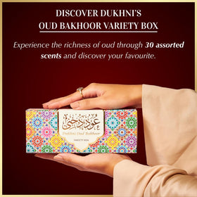 Dukhni Oud Bakhoor fragrance list image highlights diverse scents for mood-enhancing evenings.