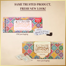 Dukhni Oud Bakhoor three-pieces-per-fragrance captures sampling element for personalized ambience.