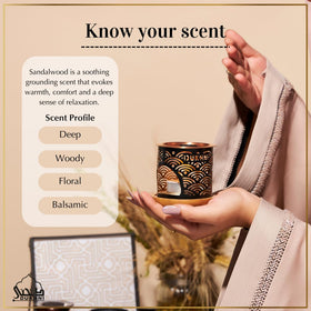 Close view of sandalwood bakhoor pieces releasing warm aroma