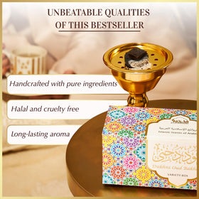 Dukhni traditional bakhoor burner image demonstrates authentic burning ritual elegance.