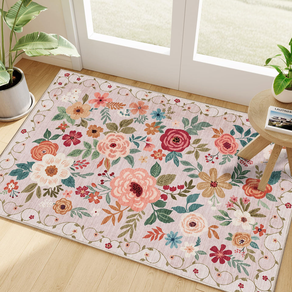 DUKINO 2x3 floral entryway rug with soft texture and easy upkeep.