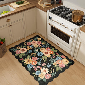 DUKINO washable floral rug close-up shows stain resistance and easy cleaning