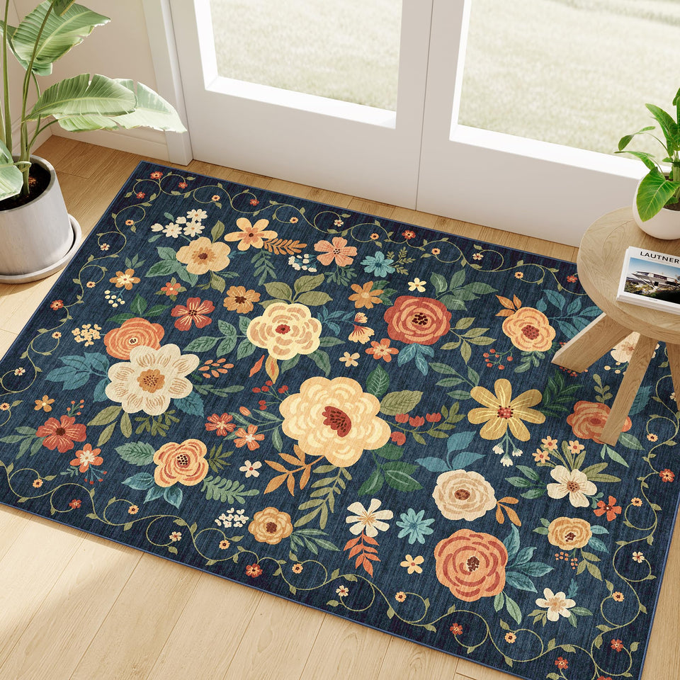 DUKINO 2x3 floral entryway rug, soft underfoot and durable for busy entryways.