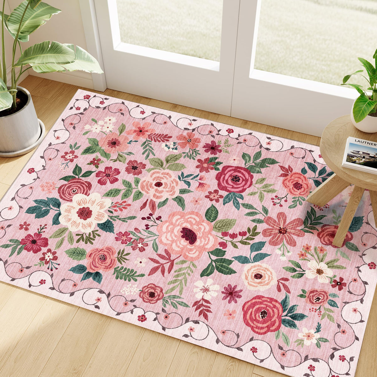 DUKINO 2x3 floral rug close-up showing vibrant pattern and soft texture for entryways