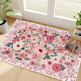 DUKINO 2x3 floral rug close-up showing vibrant pattern and soft texture for entryways